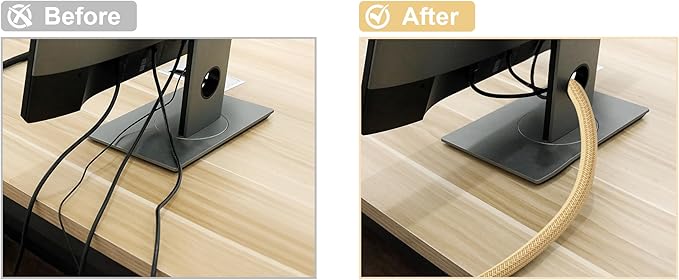 CrocSee 25ft - 1/2 inch Braided Cable Management Sleeve Cord Protector - Self-Wrapping Split Wire Loom for TV/Computer/Home Theater/Engine Bay - Beige