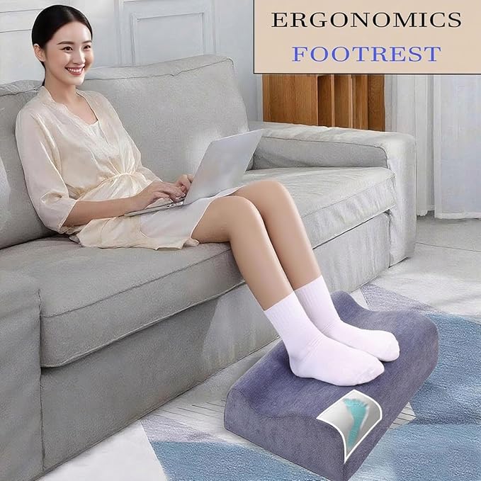 Foot Rest for Under Desk at Work, Ergonomic Under Desk Footrest with Washable Cover, Memory Foam Foot Stool for Office Chair & Gaming Chair, Back & Hip Pain Relief, Blue