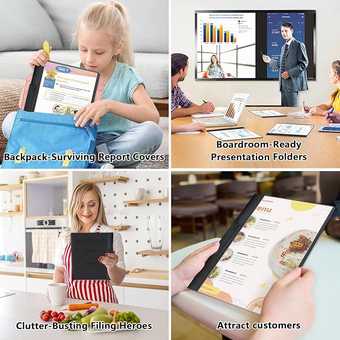 TOTiyea 25 Pack Clear Report Covers with Swing Clip, File Folder with Swing Clip, 30 Sheets Capacity, Slide Locking Report Covers, Letter Size (Black, 25 Pack)