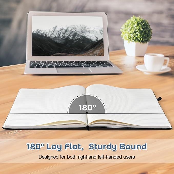 College Ruled Notebook, A4 Hardcover Leather Notebook for Work, Lined Notebook Journal for Women, Men, 192 Thick Paper, 8.5" x 11", Large Notebook with Pockets, Professional Business Notebook, Purple