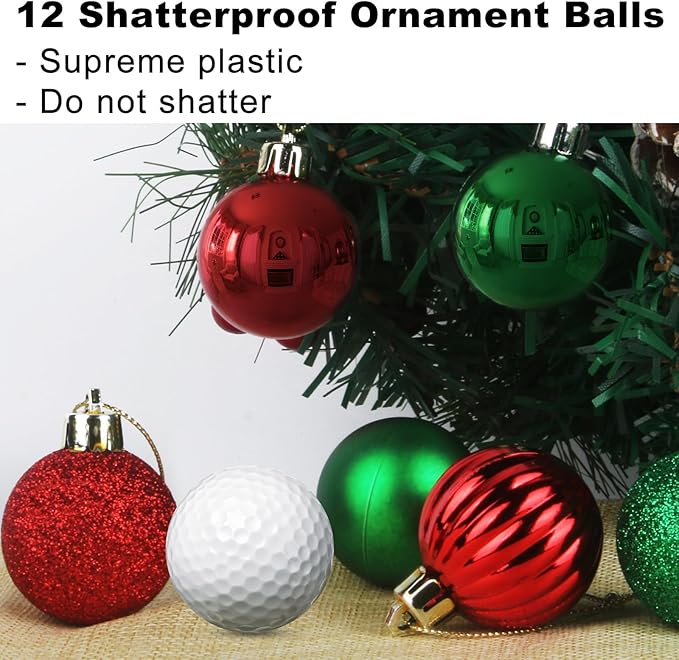 Red & Green 1.6" Small Christmas Balls Christmas Tree Decoration Ornaments Shatterproof Hanging Balls for Birthday Halloween Holiday Wedding Decorations Set of 12pcs