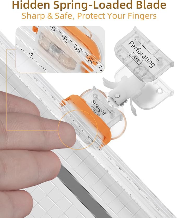 Firbon 3-in-1 Paper Cutter, 9" Compact A5 Paper Trimmer with Straight Cut, Scoring & Perforating Blades for Cardstock, Scrapbooking, Crafting, Labels & Home Office (Orange)