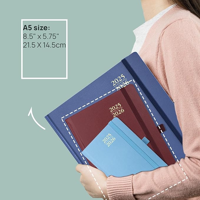 POPRUN 2025-2026 Daily Planner One Page Per Day (Medium - 5.75'' x 8.5'') - Academic Calendar (July 2025 - June 2026), 2025 Day Appointment Book with Monthly Tabs, Hardcover - Midnight Green