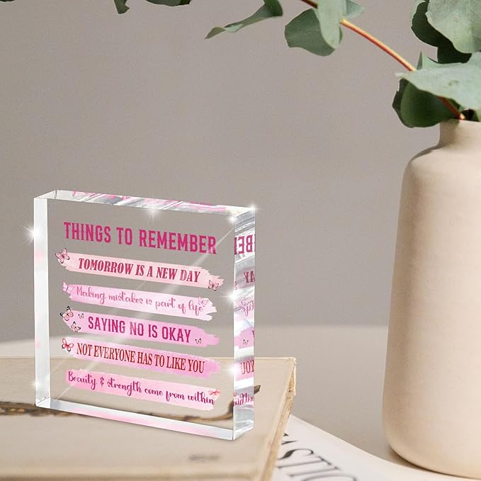 Pink Motivational Desk Sign for Women - 4x4 Inch Mental Health Office Decor, Inspiring Desk Accessories for Women, Employee Appreciation Gift, Pink Office Decor