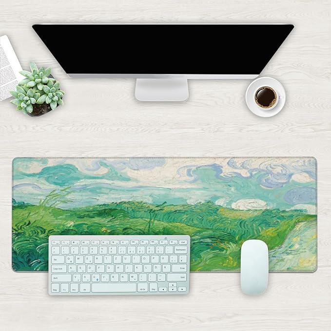 Desk Mat, Field Landscape Oil Painting Extended Gaming Mouse Pad Large, 31.5"x11.8" Big Mouse Pad with Non-Slip Base and Stitched Edge, Long Computer Keyboard Mouse Mat for Home Office Work