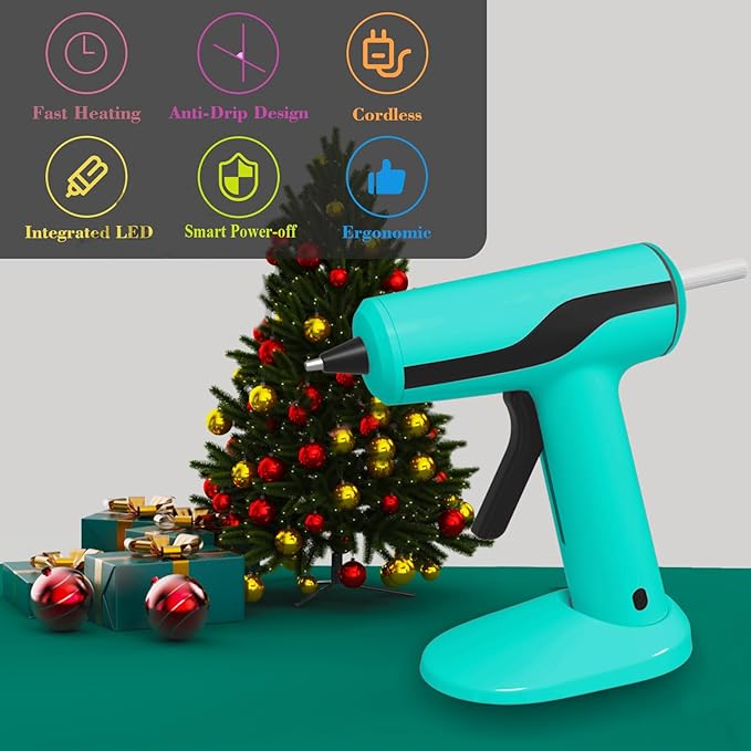 MONVICT Smart Power-Off Cordless Hot Glue Gun, Mini Glue Gun Kit with 2.2A Battery, Storage Bag, 40 Pcs Glue Sticks, 10 Pcs Craft Sticks, USB-C Rechargeable Hot Melt Glue Gun for DIY Craft Gift