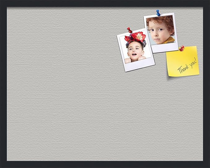 PinPix 28x22 Inch Cork Bulletin Board. This Decorative Framed Pin Board Comes with Light Stone Design and a Satin Black Frame. Ideal for Home Office Decor or Message Board (PinPix-1809)