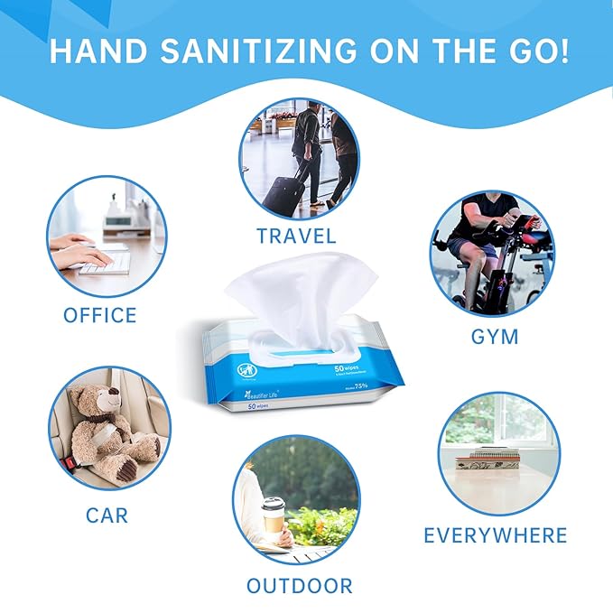 75% Alcohol Wet Hand Sanitizing Wipes - With Aloe, Moisturizer, and Vitamin E Formula - Premium Sanitizer for Travel, Home, Office, and School Use (Aloe, 200)