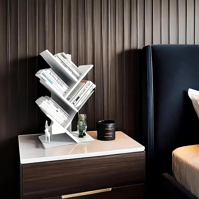 Godferyxin Bookshelf, 5-Tier Book Storage Organizer Shelves Floor Standing Bookcase, Wood Storage Rack for Office Home School Shelf Display for Cd/Magazine-White