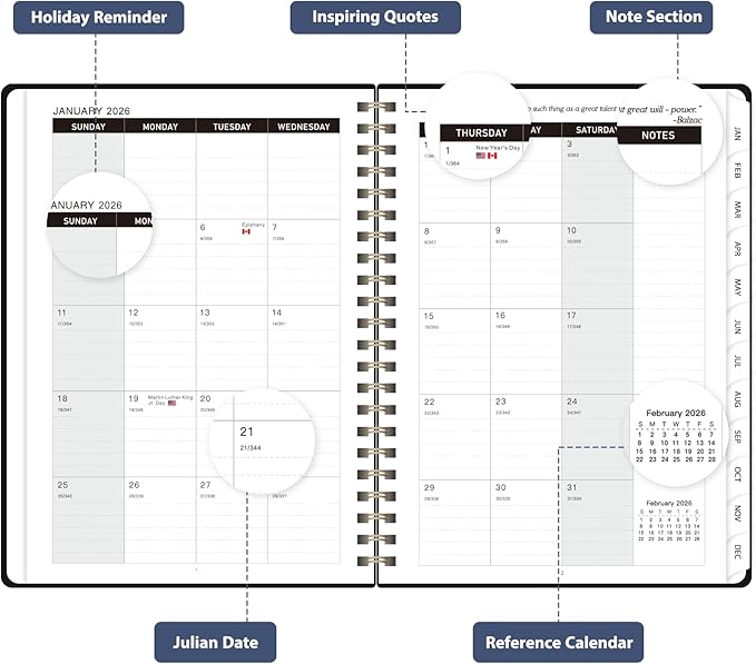 2026 Planner, Weekly and Monthly Calendar Agenda Book, Jan 2026 - Dec 2026, Hardcover Planning Academic Planner for Office School Supplies and Desk Accessories - Letter Size (8.5'' x 11'')