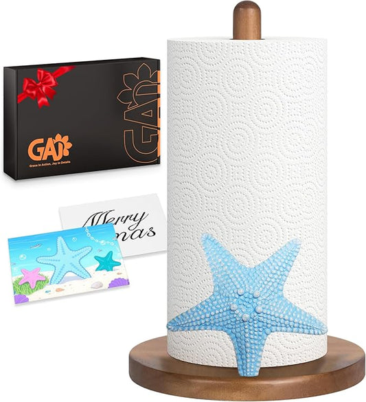Starfish Ocean Decor for Kitchen & Bathroom, 3D Starfish Gifts for Women, Cute Wooden Paper Towel Holder, Kitchen Accessories, Housewarming Gifts