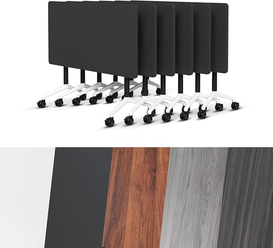 Conference Room Table, Folding Conference Tables,Thicken Grey Tabletop,Flip Top Wooden Seminar Meeting Room Table for Conference Room Offices (6, Black, 61.0“)