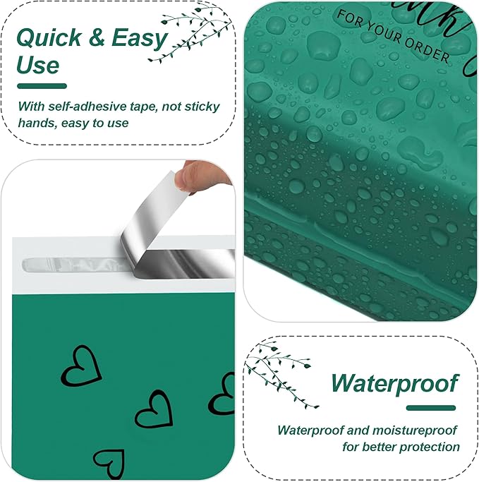 JinRuiKJ Thank You Poly Mailer 6x9 Inch 100 PCS, Shipping Bags for Clothing, Packaging Bags for Small Business, Strong Adhensive, Waterproof and Tear-Resistant Mailing Envelopes, Forest Green