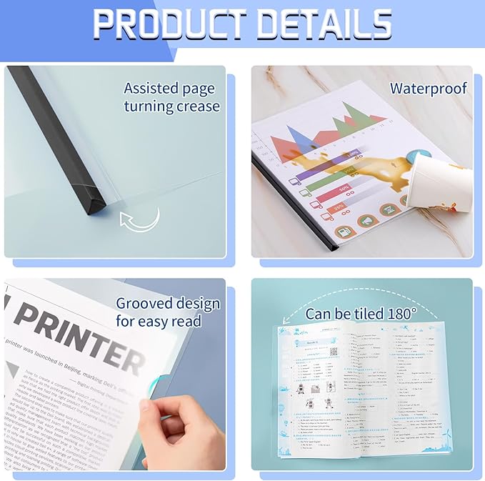 50 Pack Report Covers with Sliding Bar, Clear Report Covers for A4 and Letter Size Paper, Presentation Folders Resume Document Covers for School Office, Black