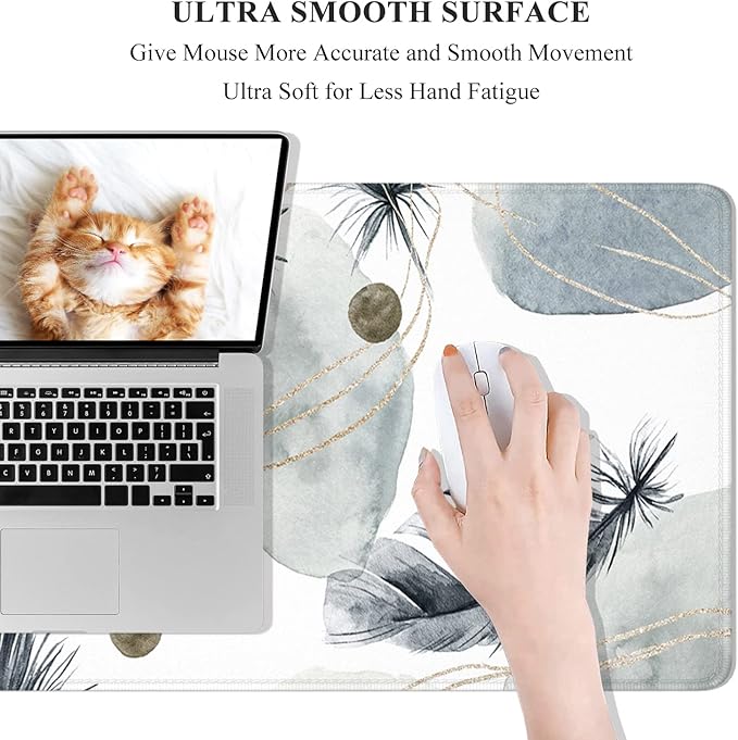 Desk Mat, 32" x 12" XXL Extended Large Gaming Mouse Pad, Desktop Decor Desk Pad, Cute Men Women Office Supplies and Accessories, XL Mouse Mat for Laptop & Keyboard, Minimalism Feather
