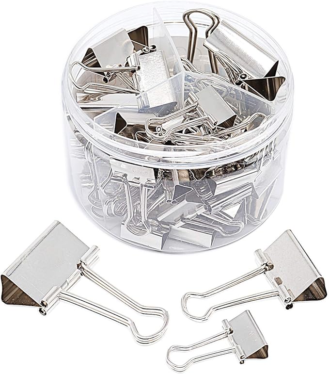 Silver Binder Clips Paper Clamps, Assorted Sizes Set (Small, Medium, Large) for Office School and Home Supplies (New Version)