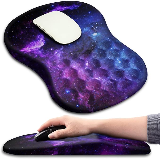 Hokafenle Ergonomic Mouse Pad Wrist Support with Massage Design, Wrist Rest Pain Relief Mousepad with Memory Foam&Non-Slip PU Base, Mouse Pads for Wireless Mouse & Desk (12x8 inch,Galaxy)