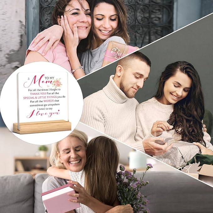Mother's Day Gifts for Mom from Son Daughter I Love You Thank You Mom Birthday Gifts Office Desk Decor for Home Acrylic Sign Christmas Gift