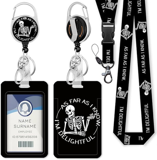 Funny Skeleton Badge Reel Retractable Heavy Duty with 360° Swivel Carabiner Clip, Sarcastic Xray ID Badge Holder with Breakaway Lanyard, ID Card Holder Keychain Name Badge Clip, Nurse Teacher Gifts