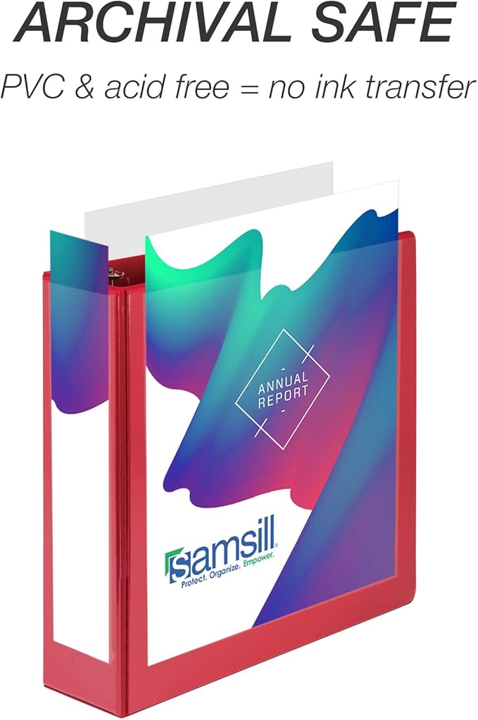 Samsill 3 Inch 3 Ring Binder, Made in USA, Economy Round Ring, Clear View Cover, 550 Sheet Capacity - for School, Home, Office - Ruby Red