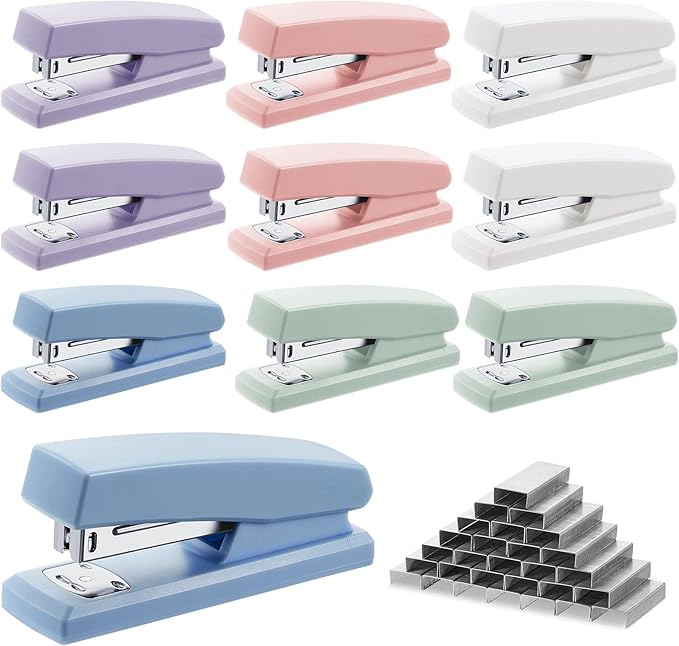 10 Pcs Commercial Desktop Staplers Metal Desktop Stapler with 6000 Staples 25 Sheet Capacity Stapler and Staples Cute Office Stapler Macaron Color Desk Stapler for Home School Office Supplies