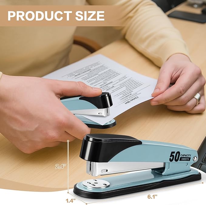 Deli Stapler Heavy Duty, Full Strip Staplers for Desk with 2000 Staples and Staple Remover, 50 Sheet Capacity, No Jam, Non-Slip Office Stapler with Staples for Office, Classroom, Blue