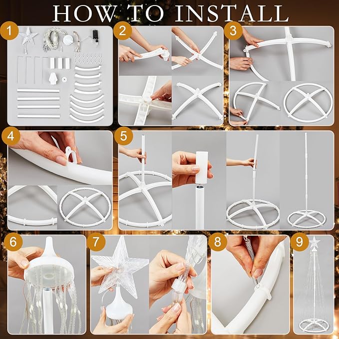 1 Pack 12FT Christmas LED Cone Tree Lights 24 Modes Color Changing with Timer Foldable Lighted Trees Waterproof Outdoor String Lights Holiday Decor for Christmas New Year Xmas Decorations