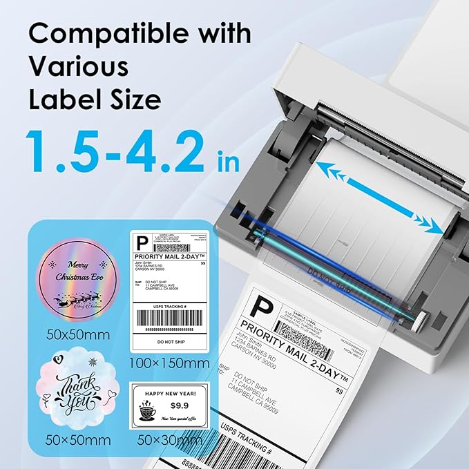 Bluetooth Thermal Shipping Label Printer, 4x6 Portable Thermal Address Label Printer for Small Business, Compatible with iPhone,Android,Windows,Mac,Chromebook –Works with Ebay Shopify USPS&More
