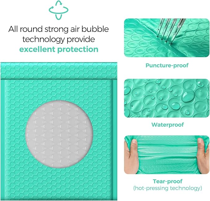 Fuxury Bubble Mailers 8.5x12 Inch 25 Pack, Strong Adhesion Padded Envelopes #2,Self Seal Bubble Envelopes, Waterproof Padded Mailers Packaging for Small Business,Books,Clothes, Makeup Supplies,Teal