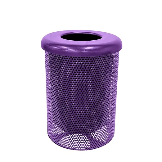 RFT-P-TXTPUR Heavy Duty Round Trash Receptacle with Flat Top, Liner Included, 32 Gallon, Textured Purple, Made in America