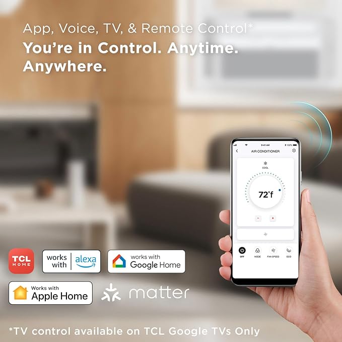 TCL 10,000 BTU Q-Series Smart Inverter Window AC, Ultra-Quiet 32dB Fan & 40dB Cooling, 38% Energy Saving, 3-Step Install, Open-able Window, Works with Smart Home Devices, Cools up to 450 Sq. Ft.