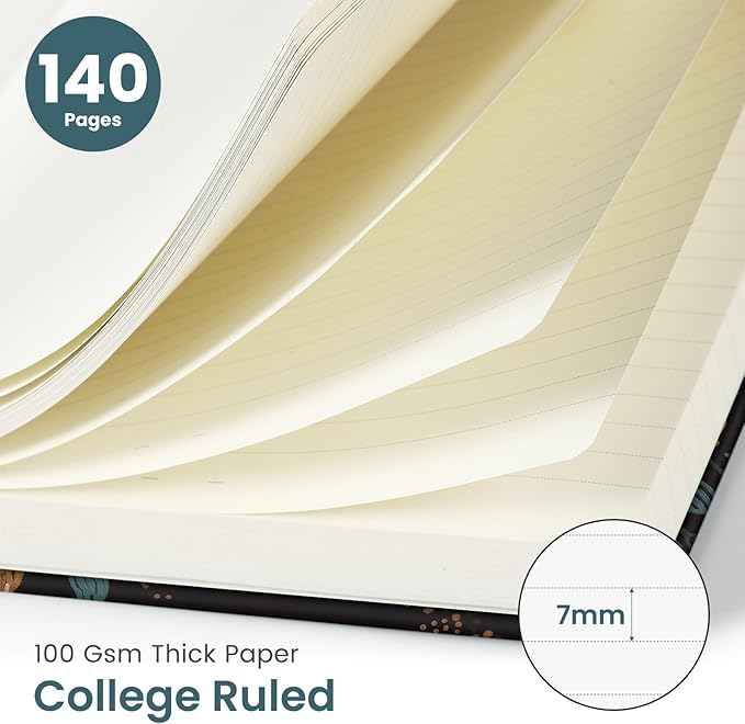 Lined Spiral Journal Notebook for Women, Cute A5 College Ruled Hardcover Notebook for Work & Note Taking, Aesthetic Pretty Journal for Writing, 140 Pages, Vintage Petals