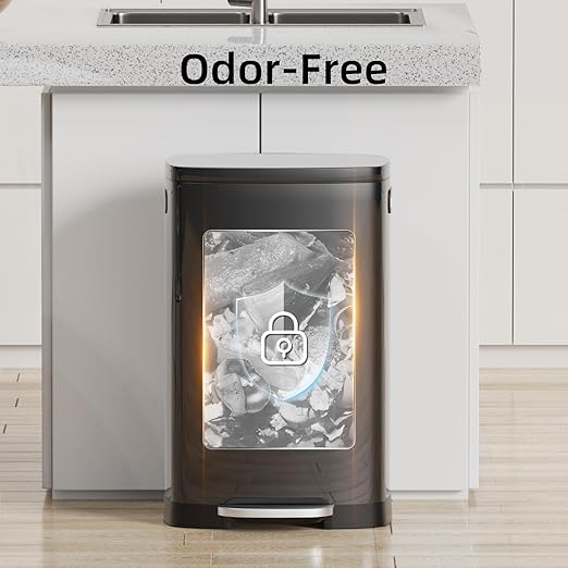 KUK 13 Gallon Kitchen Trash Can with Lid, 50L/13Gal Office Step Garbage Can for Home, Kitchen, Laundry Room, Office, Brushed Stainless Steel, Titanium Black