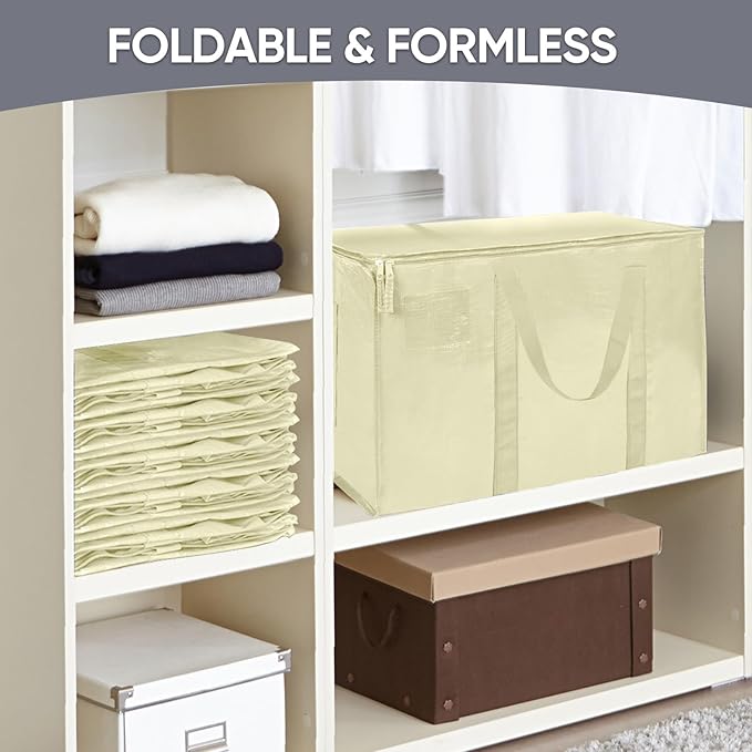 TICONN 4 Pack Extra Large Moving Bags with Zippers & Carrying Handles, Heavy-Duty Storage Tote Moving Boxes for Space Saving (4 Pack, Cream)