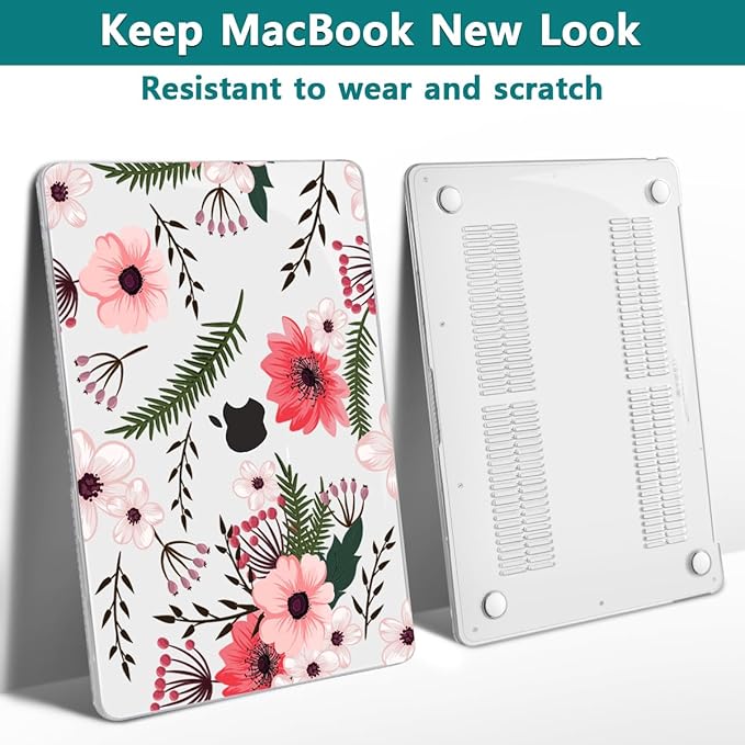Teryeefi Compatible with M2 M1 MacBook Pro 13 Inch Case A2338 A2289 A2251 A2159 A1989 A1706 A1708 (2024 20203 2022-2016), Hard Shell Case & Keyboard Cover for Mac Pro 13" - W-Floral Pattern