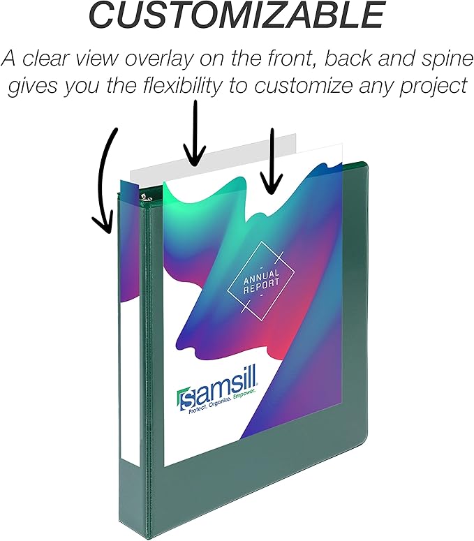 Samsill Durable 1 inch 3 Ring Binder, Made in USA, D Ring Binder, Customizable Clear View Cover, Basic Assortment, 12 Pack