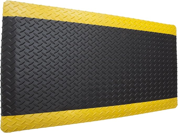 Rhino Mats, American Classic Diamond Anti-Fatigue Mats, Industrial Ergonomic Comfort Standing Mat for Work, Home, Garage, Office, Kitchen or Anywhere (Black/Yellow 1" Thick, 4 FT. x 6 FT.)