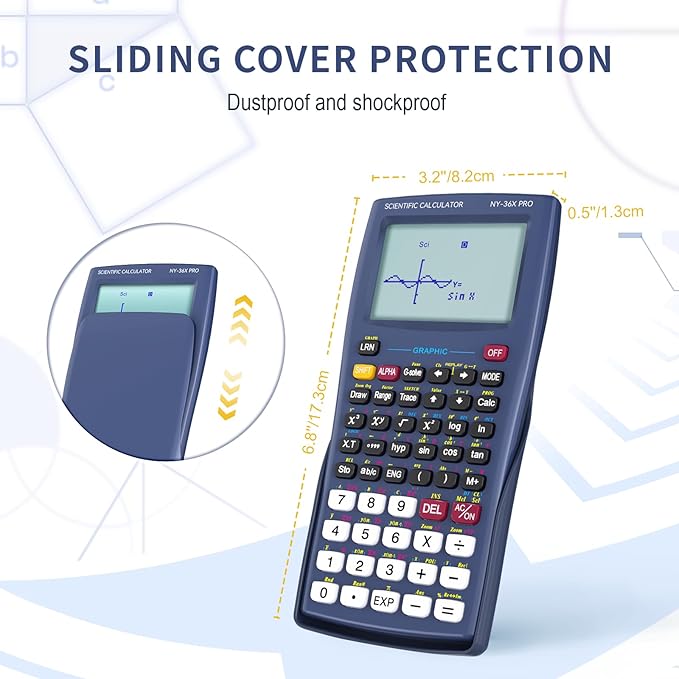 Scientific Calculator with Graphing Function, NEWYES 36X Pro Graphic Science Calculator for Middle and High School Supplies (Blue)