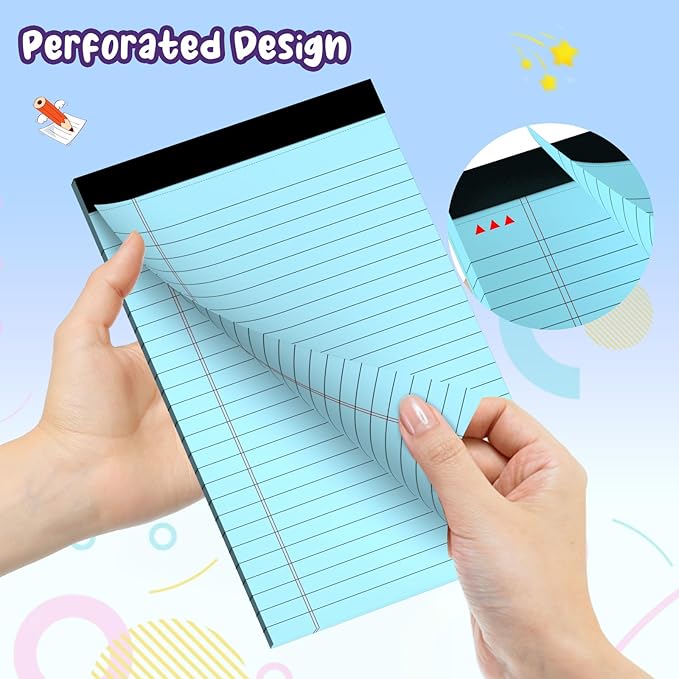 5 pcs Note Pads Legal Pads 5x8, Notebook College Ruled, Colored Legal Notepads, 5 Pack Micro Perforated Writing Pads, Lined Paper Pads, Pad of Paper for Office Home School, 30 Sheets/Pack