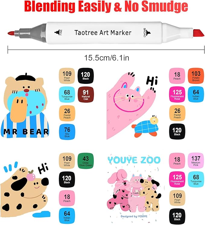 Taotree Alcohol Markers 100 Colors with Case & Holders, Dual Tips Art Coloring Markers Pens, Chisel & Fine Art Supplies Sketch Pens for Artist Kids Adult Coloring Books Drawing, Painting, Sketching
