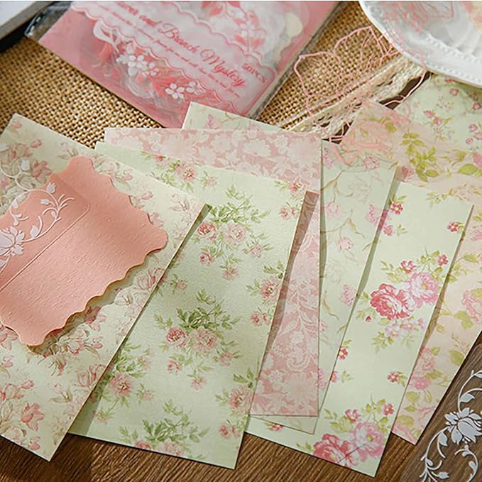 50 Pieces Pink Flower Scrapbook Papers Sticker, Aesthetic Scrapbook Sticker Paper Art Journaling Kit for Bullet Junk Journals, Planner, Cottagecore Decor Gifts