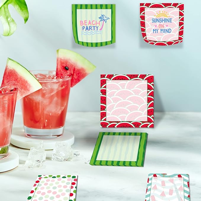 9 Pieces Summer Watermelon Sticky Notes Adhesive Cute Watermelon Memo Notes 3 X 3 Inch Self-Stick Note Pads for School Office Home Supplies Students Teachers Presents, 9 Styles