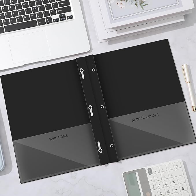 Henoyso 24 Pcs Plastic Folders with Clear Front Pocket and 3 Prong Take Home Plastic 2 Pocket Folder Back to School for Students Parent Teacher Communication for School Office (Black)