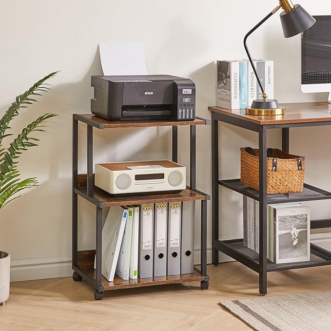 IBUYKE Printer Stand with Storage Shelf,3 Tier Printer Table with Wheels,Printer Cart for Home Office Organization, Rolling Cart Stand for Heat Press Microwave and Mini Fridge TPS001H