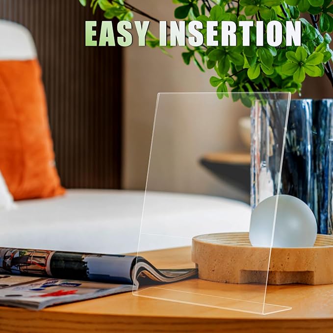 12pack 8.5x11 Acrylic, L Shape Clear Plastic, Menu Holder, Unbreakable Table Sign Holder for Restaurant, Office, School, Store and Home Use