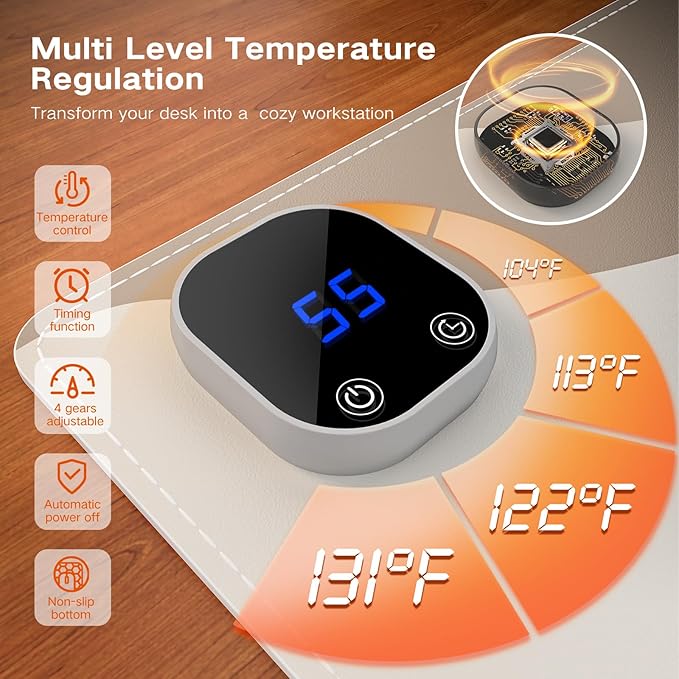 iCasso Heated Mouse Pad Hand Warmer, XL Heated Desk Pad, Electric Warm Desk Mat with 4 Heating Levels for Computer Keyboard, 31.5" x 13" Large Mousepad for Home Office Work (Brown Art)