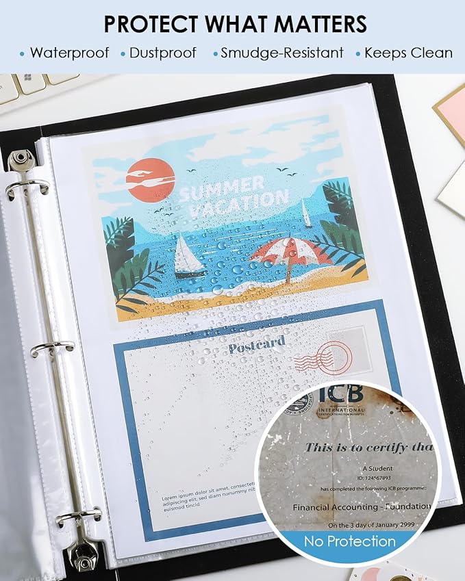 KTRIO Sheet Protectors 8.5 x 11 inch, Clear Page Protector for 3 Ring Binder, Plastic Sleeves for Binders, Top Loading Paper Sheets Document Sleeve Letter Size, Office & Home, 50 Pack