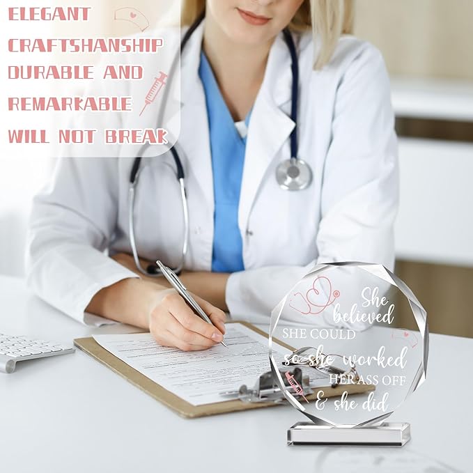 Yulejo Nurse Gifts for RN Christmas Nurses Gifts for Women Nurses Week Gifts Nurse's Day Appreciation Gift Crystal Table Centerpieces Nursing Keepsakes Paperweight for Doctor School Decor (Octagon)