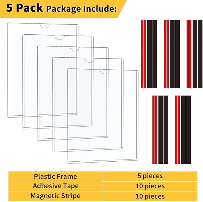 Magnetic Sign Holder - 8.5x11 Wall Sign Holder - Rigid Plastic Sign Holder with Magnet Strips and Adhesive Strips - Magnetic Display Frame Door Sign Holder for Poster Document