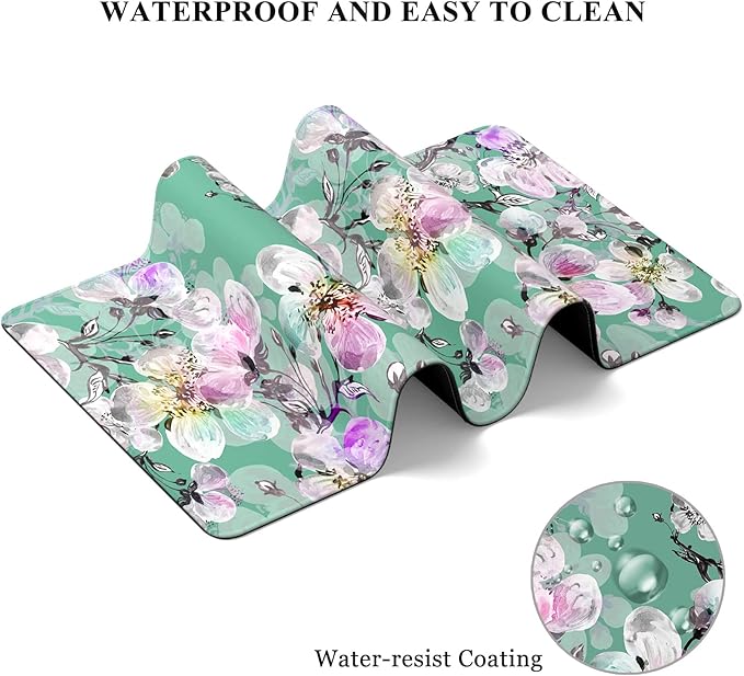 Desk Mat, 32" x 12" XXL Extended Large Gaming Mouse Pad, Desktop Decor Desk Pad, Cute Men Women Office Supplies and Accessories, XL Mouse Mat for Laptop & Keyboard, Green Pink Peach Blossom